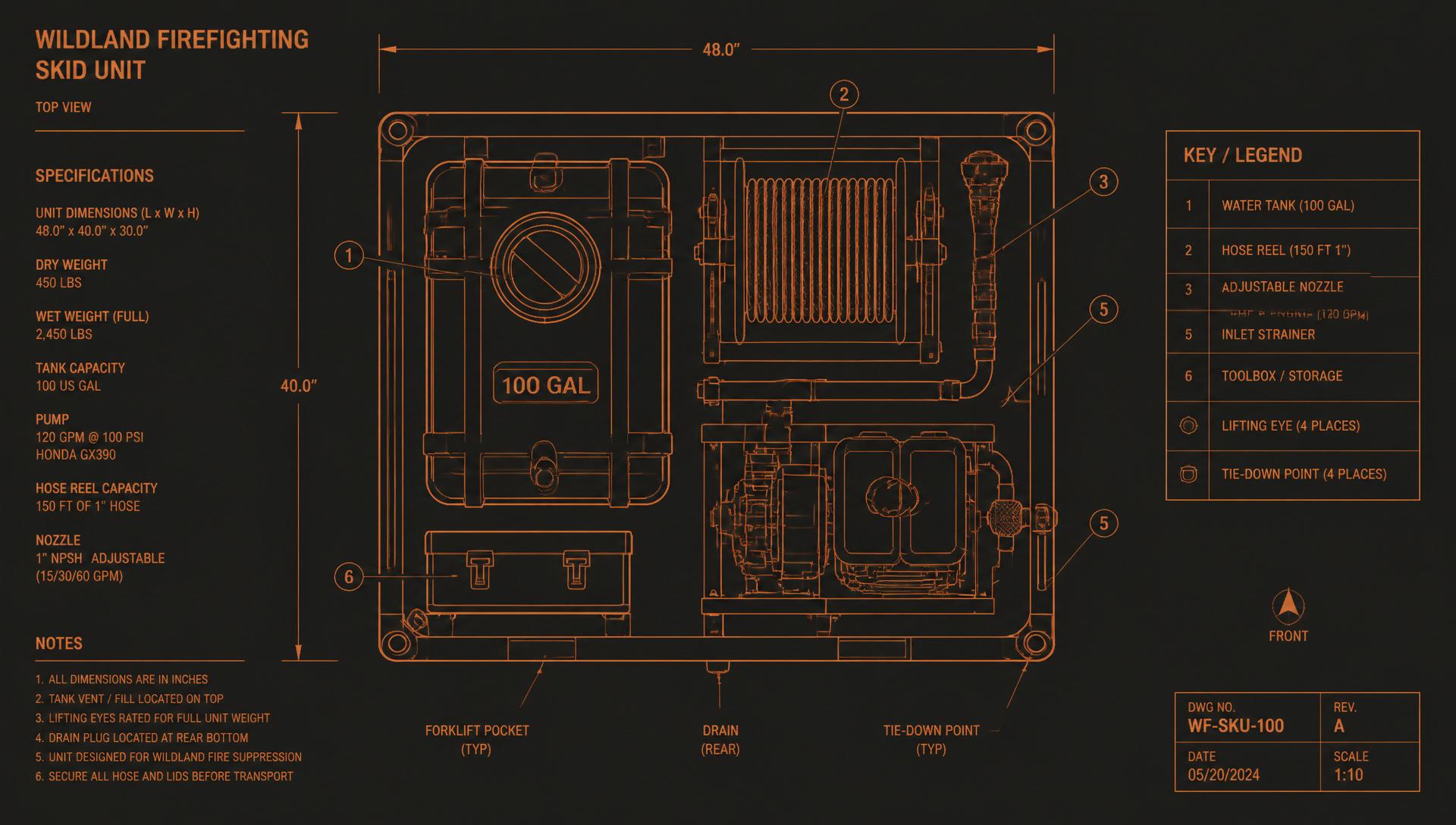 Wildland fire skid unit blueprint schematic